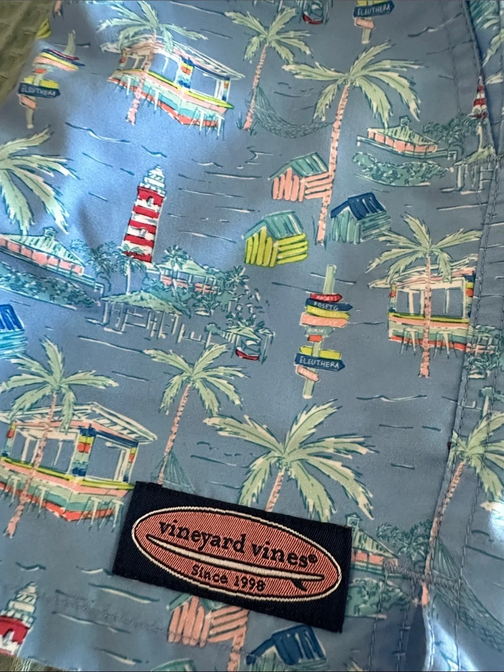 Vineyard Vines Light Blue Tropical Print Boys' Swim Trunks
